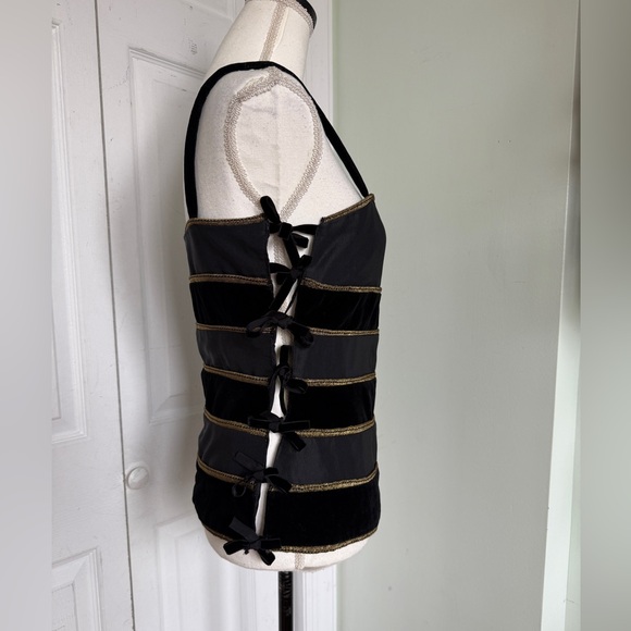 Late 1980s Gianni Versace Black and Gold Baroque Velvet Silk Corset Top Sz Large - Picture 2 of 15